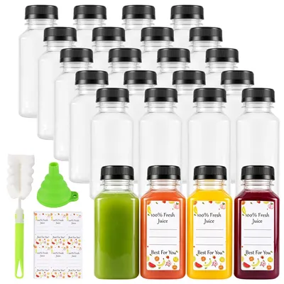 Productafbeelding van 24 Stuks Herbruikbare Plastic Sapflessen 250ml met Deksels