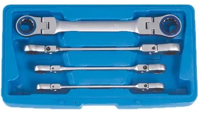 Zdjęcie produktu dla Zestaw kluczy płasko-oczkowych SW, 10-19 mm, z przegubem, 4-częściowy S1592