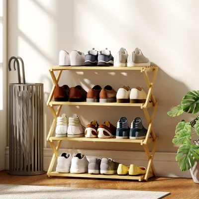 Produktbild von Schuhregal mit 4 Ebenen, Schuhablage aus Bambus,für bis zu 12 Paar Schuhe, für Eingang, Flur, 60 x 29 x 67 cm, Natur, Naturholz