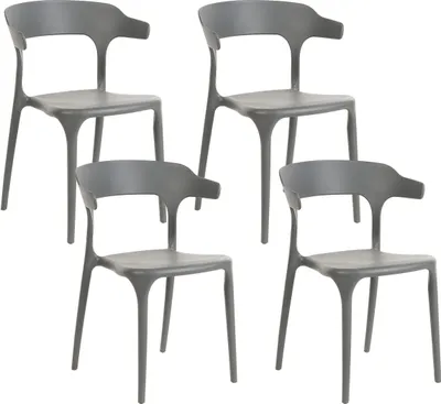 Produktbild von BELIANI Esszimmerstuhl 4er Set Grau Kunststoff Stapelbar Skandi Modern für Innen- und Außenbereich Garten Terrasse Balkon Wohnzimmer Esszimmer