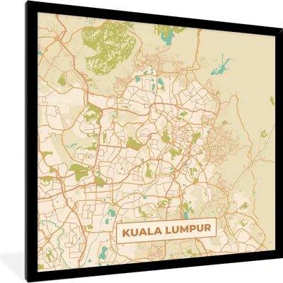 Produktbild von MuchoWow® Gerahmtes Poster Kuala Lumpur - Stadtplan - Vintage - Karte 40x40 cm - Poster mit Schwarzem Bilderrahmen Wandposter Rahmen Foto Bilder - Mit Rahmen - Wanddekoration Schlafzimmer
