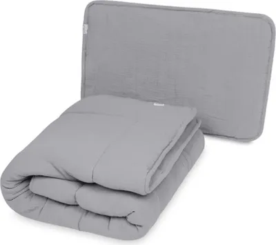 Zdjęcie produktu dla Kołderka i poduszka muślinowa 135x100+40x60 cm Ciemna szara / Baby Matex