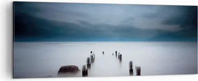 Produktbild von Bild auf Leinwand - Leinwandbild - Einteilig - Wellenbrecher Nebel Nacht - 140x50cm - Wand Bild - Wanddeko - Wandbilder - Leinwanddruck - Bilder - Wanddekoration - Leinwand bilder - AB140x50-4416
