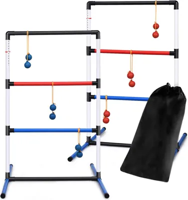 Produktbild von 2er Set Leitergolf-Set mit 6 Doppelkugeln, Wurfspiel mit Score Tracker, Leitergolf Spiel mit Kordelzugbeutel, Geschicklichkeitsspiel, Laddergolf für Kinder & Erwachsene, für Gaerten Parks