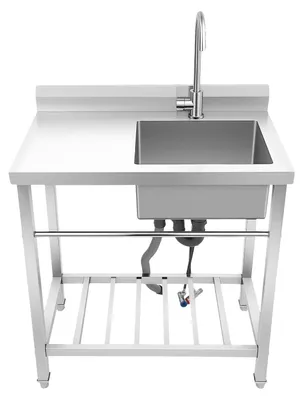 Immagine prodotto di Lavello da cucina, 80 x 55 cm, con un solo vano, in acciaio inossidabile 201, da appoggio, con rubinetto girevole a 360°