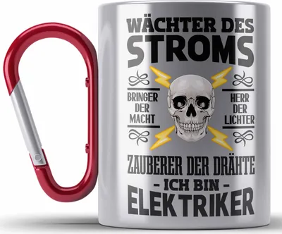 Produktbild von Trendation - Elektriker Edelstahl Tasse Karabiner Spruch für Männer Geschenk Lustig Gadget Geschenke Kaffeebecher (Rot)