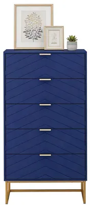 Obrázok produktu pre Komoda s 5 zásuvkami, drevená, tmavomodrá, 60x34x110 cm