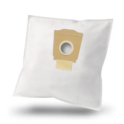 A white vacuum cleaner bag with a brown cardboard attachment.
