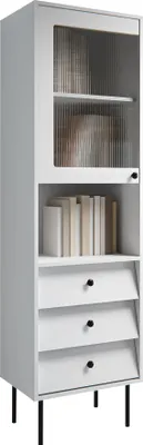 Produktbild von MIRJAN24 Hochvitrine Valerio, Standvitrine mit Drehtür und drei Schubladen, Wohnzimmer Kollektion (Farbe: Weiß)