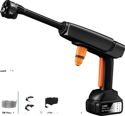 Image de Nettoyeur haute pression, buse 6 en 1, fonctionnement sans fil, noir 2 piles