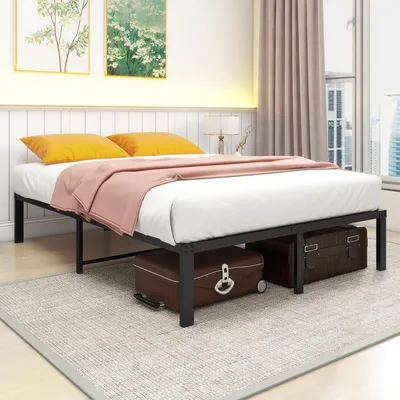 Produktbild von Flieks Jugendbett 140x200cm ohne Kopfteil, Klassisches Bett Metallbett mit Lattenrost, Kinderbett Eisenbett, Schwarz