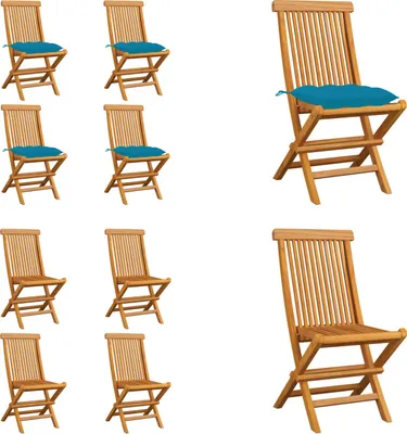 Produktbild von vidaXL Gartenstühle mit Hellblauen Kissen 4 Stk. Massivholz Teak - Gartenstuhl - Gartenstühle - Holz-Gartenstuhl - Holz-Gartenstühle