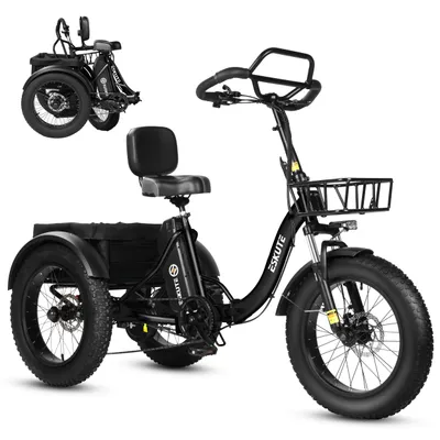 Image de Tricycle électrique pour adultes, 48 V, 20,8 Ah, tricycle électrique pliable avec accès bas, vélo électrique à pneus larges 20×4 pouces, vélo électrique pliable à 7 vitesses