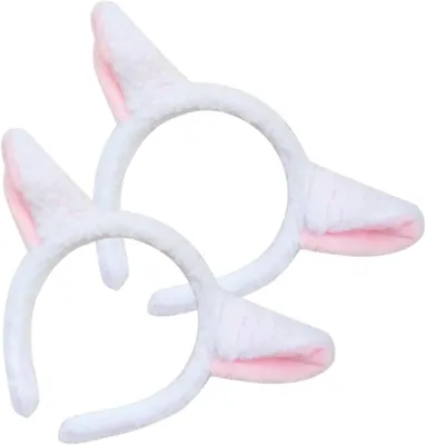 Productafbeelding van Hoofdbanden met Dierenoren - Verkleedaccessoires Schapenoren - Kostuumfeesten en Evenementen - Zachte Pluche Oren - 20 x 15 cm - Wit