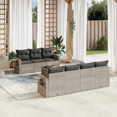 Produktbild von "2026 Promotion" 8-tlg. Garten-Sofagarnitur/Terrassenmöbel - mit Kissen - Hellgrau Poly Rattan - Gartenmöbelset CC12189