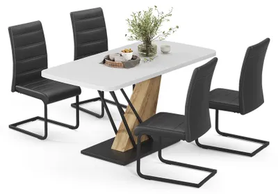 Produktbild von Esstisch-Set Vicco Fenaro Weiß/Goldkraft Eiche 120 x 80 cm mit 4 Esszimmerstühlen, Schwarz, Model 63000