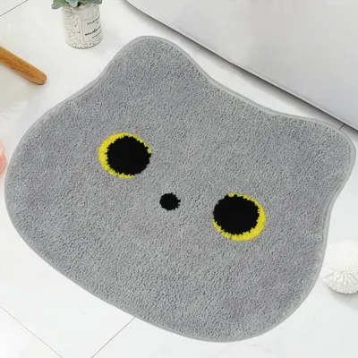 Productafbeelding van Badmat, grijze badmat met kattenmotief en antisliponderkant, antislip, wasbaar, zachte en absorberende badmat voor katten, 50 x 56 cm