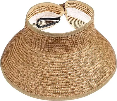 Produktbild von ASKSA Strohhut Damen Sonnenhut, Faltbarer Sonnenhut mit Pferdeschwanz Loch Strandhut Breite Krempe, Khaki