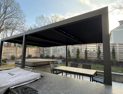 Produktbild von PURPLE LEAF Pergola 3,65x7,3m Wasserdicht Winterfest, Aluminium Pavillon mit Verstellbarem Lamellendach, Grau