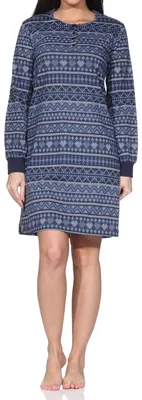 Produktbild von Normann Damen langarm Nachthemd mit Bündchen Ethnolook – auch in Übergröße ; marine , 36