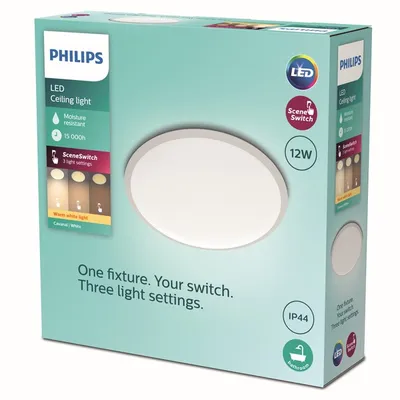 Image de Philips 8719514326866 Cavanal LED plafonnier D250mm 12W/1200lm 2700K IP44 blanc SceneSwitch