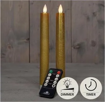 Image de 2 pièces Or Rustique cire Dîner Bougie 23Cm Chaleur. Flamme avec télécommande 2Xaa