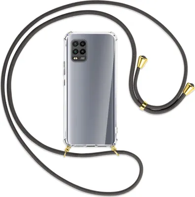 Produktbild von Handykette Backcover-Schutzhülle mit Band (Metall goldfarben) für Xiaomi Mi 10 Lite 5G (Zoom) - dunkelgrau