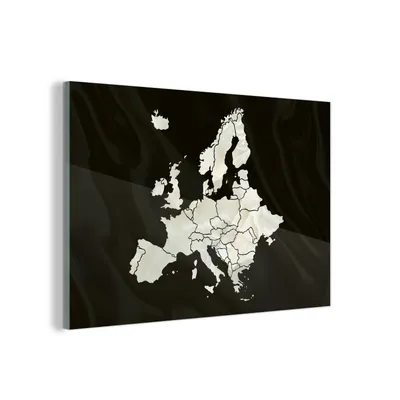 Obrázek produktu pro MuchoWow® Obrazy na skle - Nástěnné obrazy - Fotografie na skle Mapa - Evropa - černá 60x40cm Nástěnná dekorace ze skla - akrylová malba na sklo - akrylové