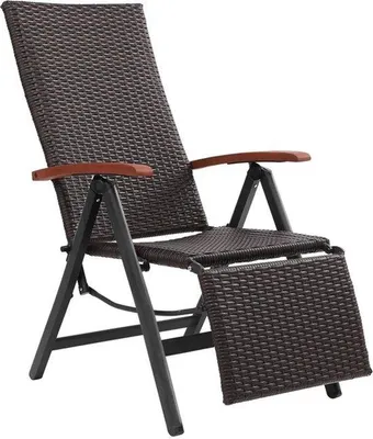 Image de Chaise longue de jardin confortable avec repose-pieds réglable, structure pliable et dossier inclinable - Mobilier de jardin rembourré - Chaise longue marron