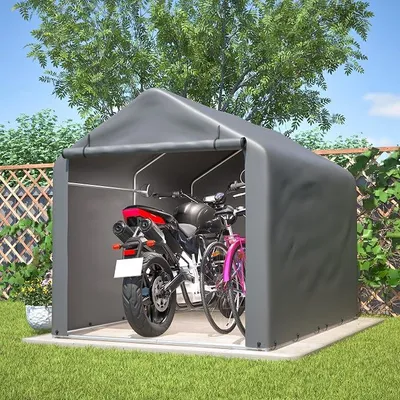 Produktbild von Geräteschuppen Wetterfest Fahrradgarage für 3-4 Fahrräder Outdoor Motorradgarage 160x220x165cm Fahrradschuppen mit UV-Schutz für Aufrollbarer Eißverschlusstür Zeltgarage, Dunkelgrau