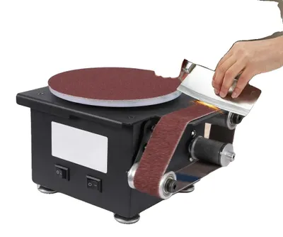 Image de Mini-ponceuse à bande, puissance 100 W, tension 110-240 V, plage de vitesse 4 250-8 500 tr/min, dimensions de la bande 30 x 380 mm, dimensions 20,5 x 16 x 12 cm