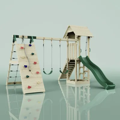 Produktbild von OutdoorToys Spielturm Kiruna aus Holz in Grün Kinderschaukel