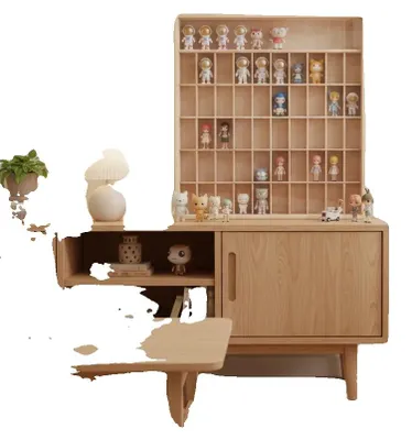 Obrázek produktu pro Regál na vystavení figurek, rozměry 59,6 × 62,6 cm, 50 přihrádek, materiál: dřevo a akryl, 6 úrovní, design pro montáž na zeď