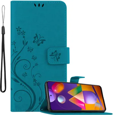 Immagine prodotto di Cadorabo cover per Samsung Galaxy M31s in FLORAL BLUE Cover protettiva con design floreale, chiusura magnetica, funzione stand e slot per carte di credito Flip Case Flower Cover Etui Handy Klapp Hülle Book Tasche