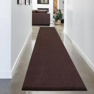 Produktbild von Weicher Teppich Hochflor Kuschelig Pflegeleicht Modern Wohnzimmer Schlafzimmer Esszimmer in Braun Größe - 80 x 300 cm