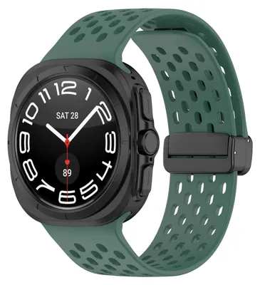 Produktbild von Für Samsung Galaxy Watch Ultra 47mm Silikon Design Magnetische Schnalle Ersatz Arm Band Dunkelgrün