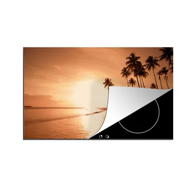 Produktbild von KitchenYeah© Herdabdeckplatte Sonnenuntergang - Tropisch - Palme - Strand - Meer , 83x51cm, Küche Deko, Glaskeramikkochfeld Herdabdeckung, Abdeckplatte fùr Kochfeld