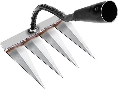 Imagen del producto de Unyqoos®: Rastrillo de jardín de acero al manganeso-carbono – 4 dientes, rastrillo resistente para eliminar malas hierbas, airear el suelo y sembrar (sin mango)