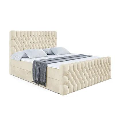 Produktbild von ALTDECOR Boxspringbett mit Fußteil, H3 Matratze und Topper - 180 x 200 cm - SERENE-Z - Beige Samt - Polsterbett mit Bettkasten und Lattenrost, Bett mit Stauraum