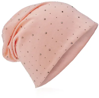 Produktbild von Beanie Muetze Strass Nieten Lachs