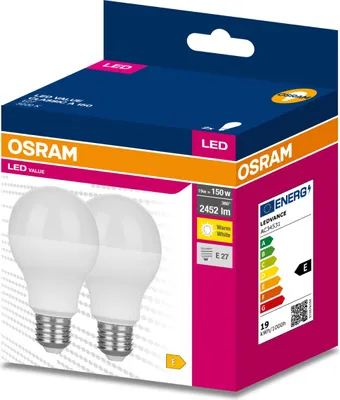 Zdjęcie produktu dla 2PAK Żarówka LED E27 A60 19W = 150W 2452lm 3000K Ciepła 200° OSRAM VALUE