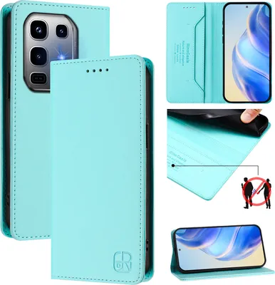 Produktbild von Lederhülle für Infinix Note 50 Pro+ Hülle Flip Brieftasche Kartenfächern Ständer Schutzhülle Türkis