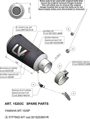 Image de Support de silencieux LeoVince, kit de fixation avec vis, référence OEM 3015203601, pour Yamaha MT10