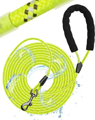 Produktbild von Wasserdichte Hundeleine für das Training, erhältlich in den Längen 5 m, 10 m, 15 m und 20 m, geeignet für kleine, mittelgroße und große Hunde, robuste Hundeleine mit weich gepolstertem Griff, neon-gelb