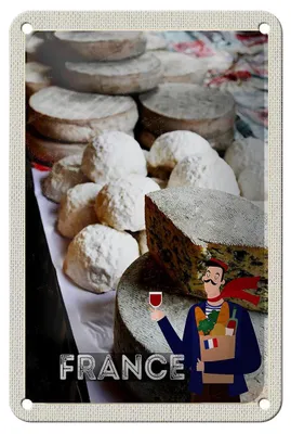 Produktbild von Blechschild Reise 12x18cm Frankreich Schimmelkäse Wein Essen Schild