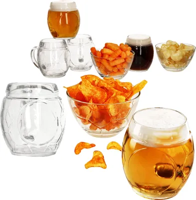 Produktbild von 9tlg Fußball Set Biergläser 0,5L geeicht & Schale Ball-Relief Krug aus Glas Bowl