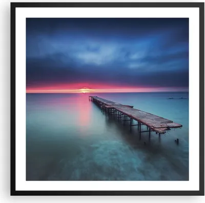 Produktbild von Gerahmtes Poster - Schwarzer Rahmen - Brücke Meer Landschaft - 60x60 cm - Wand Bild - Wanddeko - Wandbilder - Kunstposter - Wandposter - Bilderrahmen - Bilder - Kunstdruck - P2BAC60x60-4955