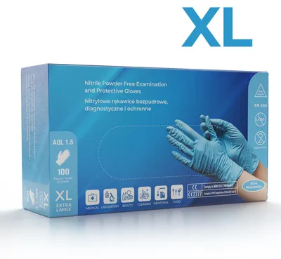 Produktbild von Nitrilhandschuhe, 100 Stück, Blau, Puderfrei, Grösse Xl, Robuste Handschuhe
