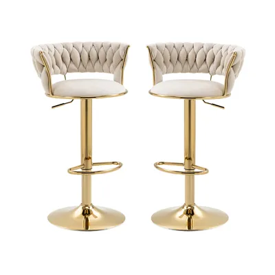 Produktbild von okwish Esszimmerstuhl 2 Stück Set, Drehbare Barhocker, Verstellbare Zähler Höhe Stühle, Mit Fußhockern für Küche, Esszimmer, Unterhaltung Venues, Beige