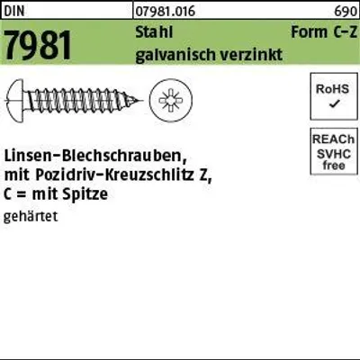 Zdjęcie produktu dla Wkręt do blachy DIN 7981 LIKO z łbem wpuszczanym 2.9x 25 -C-Z stal ocynkowana z końcówką